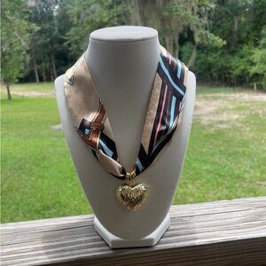 Scarf necklace with gold heart pendant